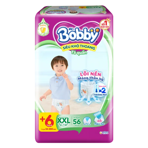 Bỉm tã quần Bobby size XXL (56 miếng, trên 16kg)