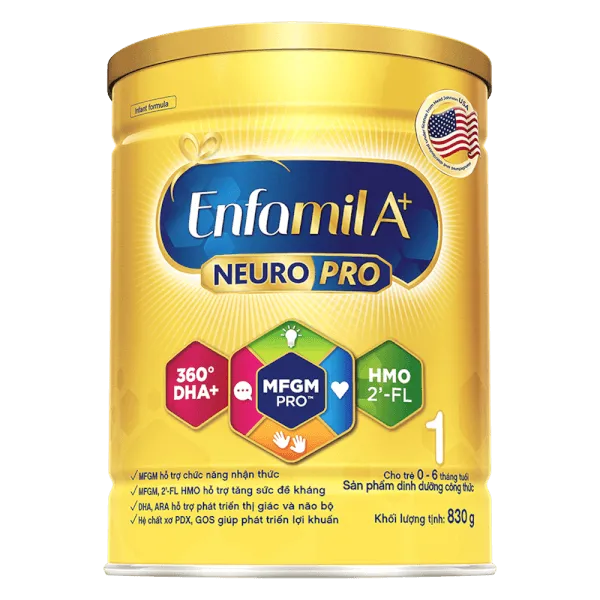 Sữa bột cho bé Enfamil A+ NeuroPro số 1 830g (0 - 6 tháng tuổi) 2Flex