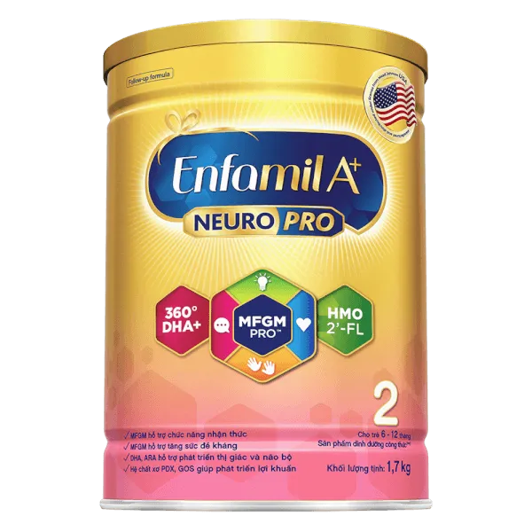 Sữa bột cho bé Enfamil A+ NeuroPro số 2 1,7kg (6 - 12 tháng tuổi) 2Flex