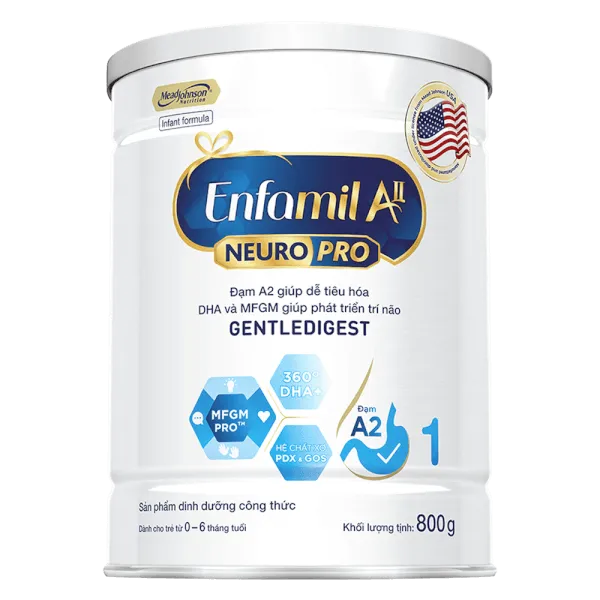 Sữa bột cho bé Enfamil A2 NeuroPro số 1 800g (Infant Formula, 0 - 6 tháng tuổi)