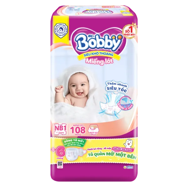 Miếng lót Bobby size NEWBORN1 (108 miếng, dưới 5kg)