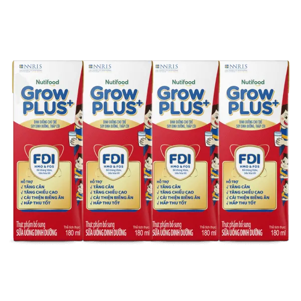 Sữa bột pha sẵn Nutifood GrowPLUS+ Đỏ 180ml (lốc 4 hộp)