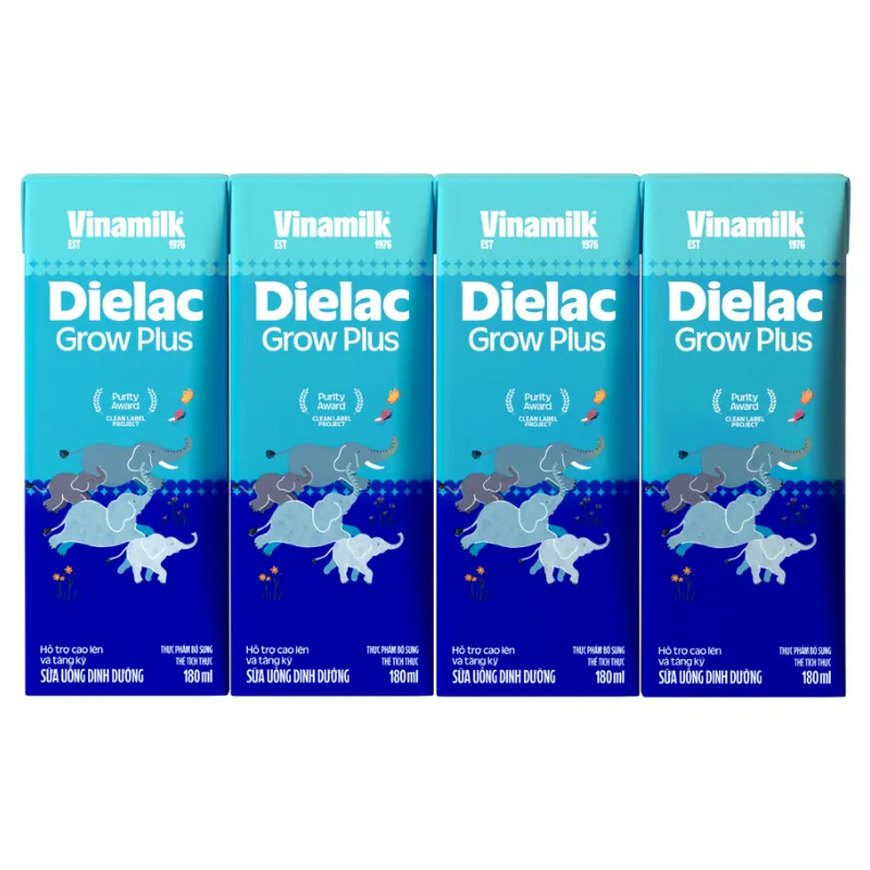 Sữa bột pha sẵn Vinamilk Dielac Grow Plus 180ml (lốc 4 hộp, trên 1 tuổi)