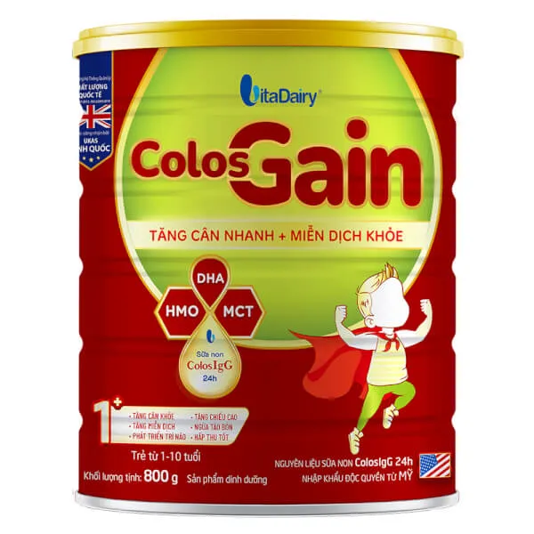 Sữa bột cho bé Colos Gain 1+ 800g (1 - 10 tuổi)