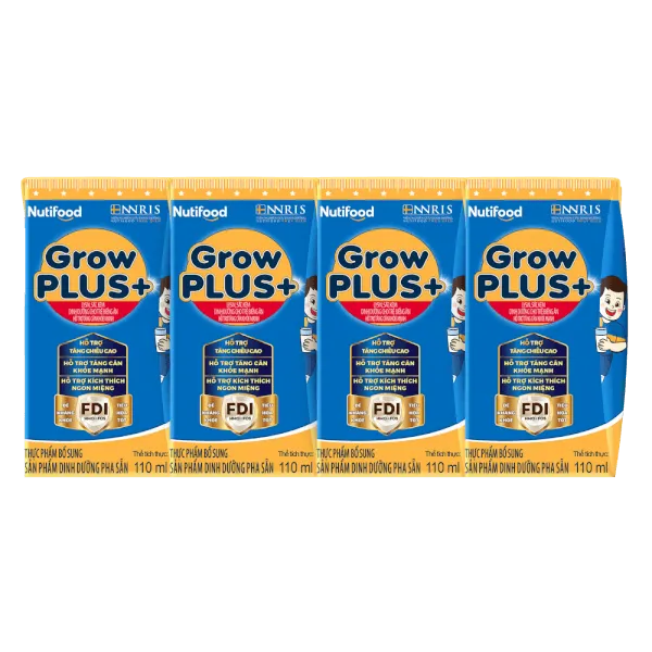 Sữa bột pha sẵn Nutifood GrowPLUS+ Xanh 2+ 110ml (lốc 4 hộp)