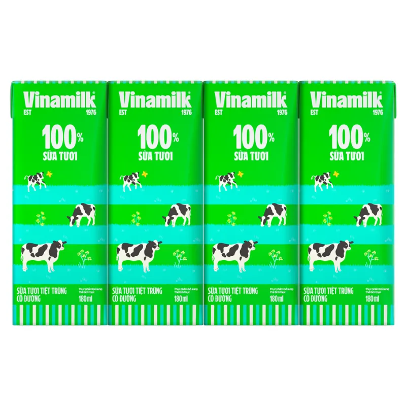 Sữa tươi Vinamilk 100% Có đường hộp 180ml