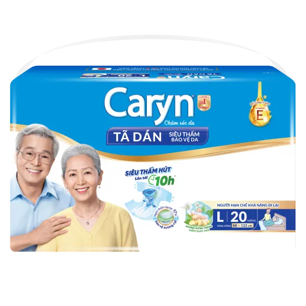 Tã dán giấy Caryn Siêu Thấm size L (20 miếng, hông 68 - 122cm)
