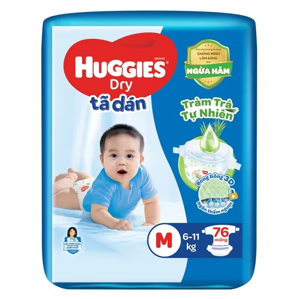 Bỉm tã dán Huggies Dry size M (76 miếng, 6 - 11kg)
