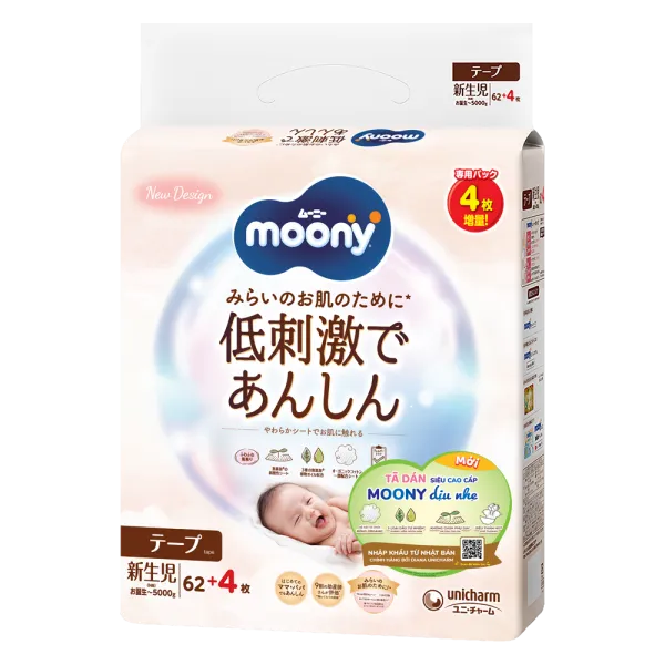 Tã dán Moony Natural / Moony Dịu nhẹ size NEWBORN (62 + 4 miếng)