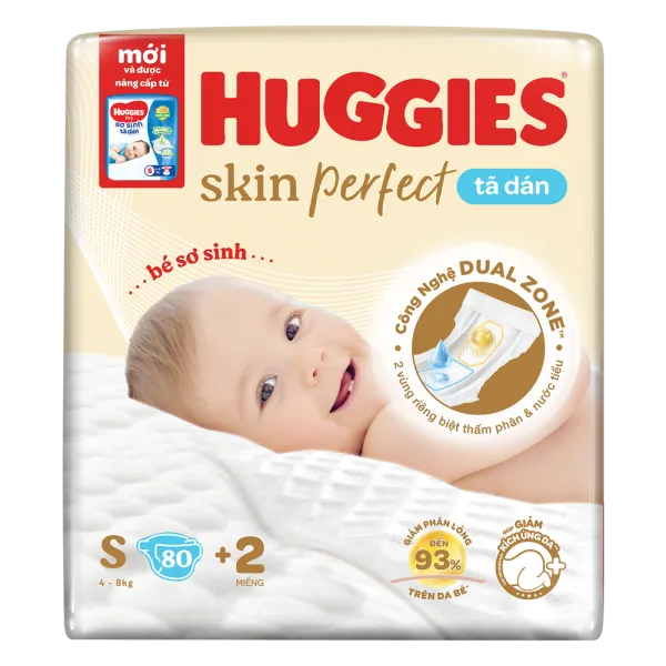huggies product Tã dán sơ sinh Huggies Skin Perfect size S (80 miếng, 4 - 8kg)