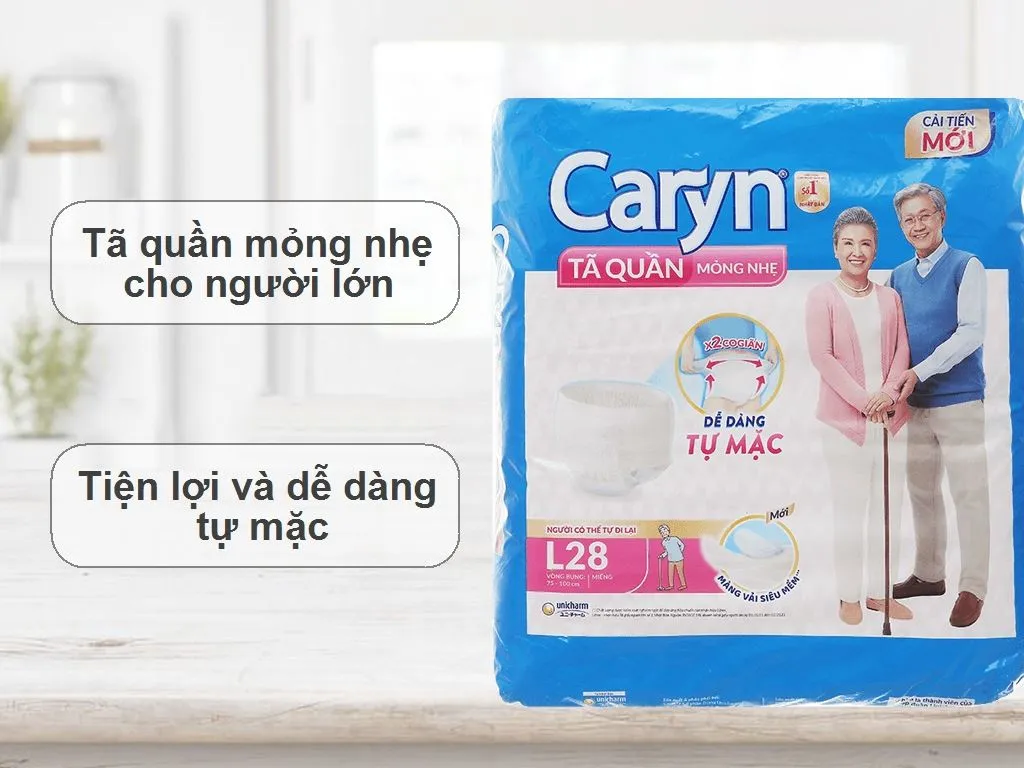 Tã quần Caryn mỏng nhẹ size L (28 miếng, hông 75 - 100cm)