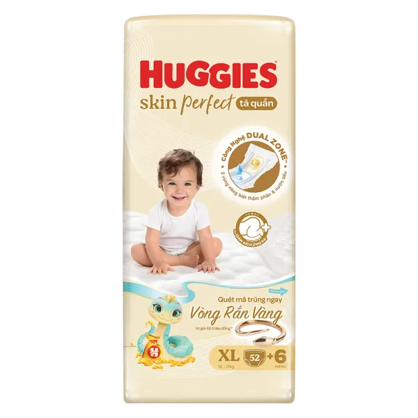 Tã quần Huggies SkinPerfect Pants size XL (52 + 6 miếng, 12 - 17kg)