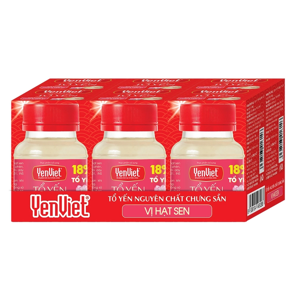 Tổ Yến YenViet Nguyên Chất Chưng Sẵn vị Hạt Sen (18% Tổ Yến, 06 lọ x 70ml)